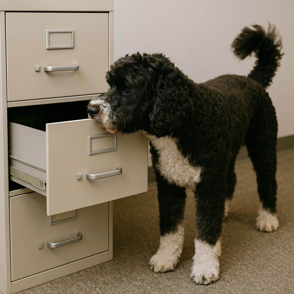 Portuguese Water Dog doing scent detection
